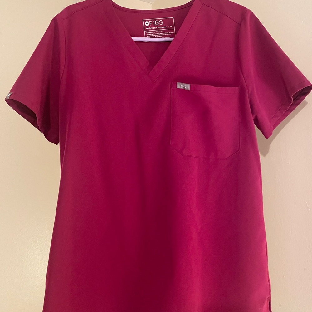 SOLD!   FIGS Deep Cranberry Catarina Scrub Top (M) Women's